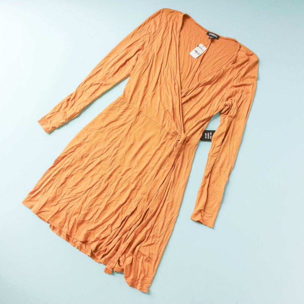 NWT Express Yellow Jersey Wrap Dress Womens Small Y2K Twee Basic Capsule